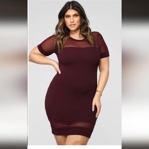 Fashion Nova Burgundy Mesh Dress